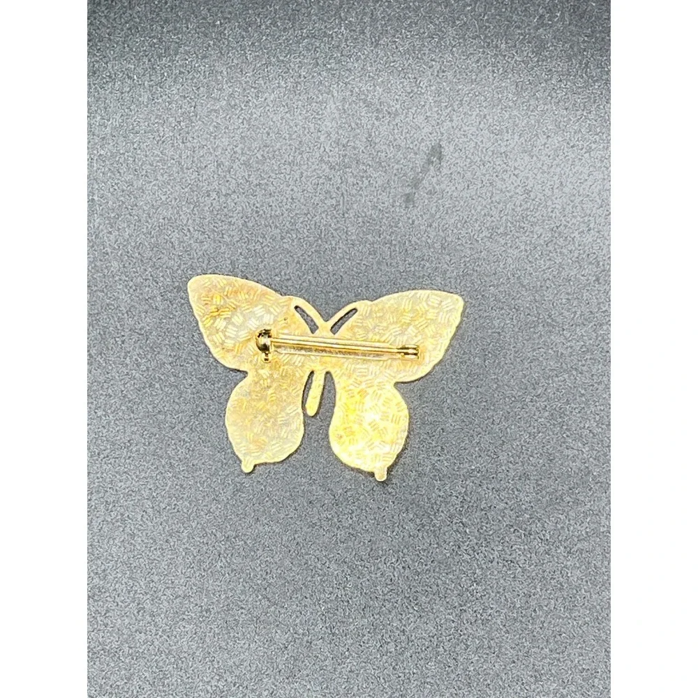 Vtg Enamel Butterfly Brooch Pin‎ Gold Tone Blue Pink White Artistic Whimsical
